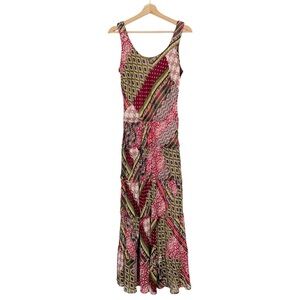 Cottagecore Patchwork Chiffon Dress Sleeveless Size 6 Multi Color Prairiecore